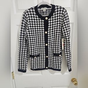 Cherie Collette Houndstooth Black and White Women's Sweater